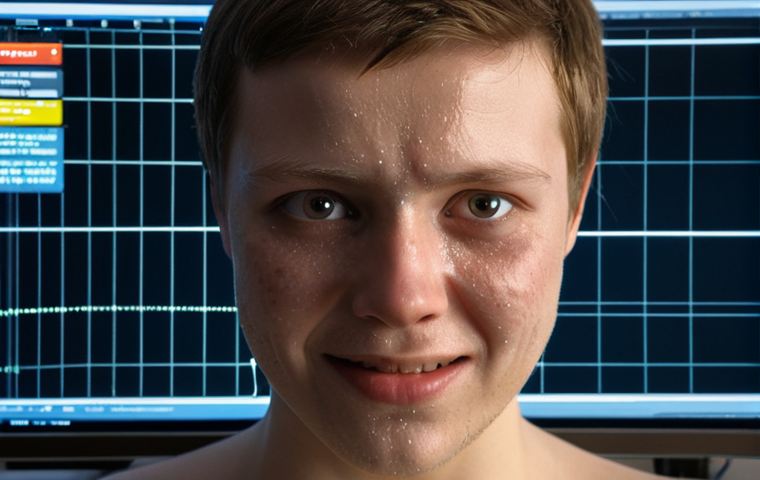 **

Close-up of a human face undergoing real-time facial expression recognition via OpenCV. Display an overlay showing detected facial features and the predicted emotion (e.g., "Happy," "Sad," "Angry"). Background: blurred computer code and UI elements, hinting at the programming behind the system. Lighting: soft, natural light on the face, contrasted with the glow of the screen.

**