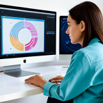 A professional female graphic designer, wearing a stylish yet modest business casual outfit, fully clothed, appropriate attire. She is sitting at a modern, ergonomic desk in a brightly lit, clean design studio. A large, sleek monitor displays abstract, colorful patterns, hinting at AI-generated art, and a second smaller screen shows text prompts. She looks thoughtfully at the main screen, perhaps holding a stylus, engaged in a creative process. Perfect anatomy, correct proportions, natural pose, well-formed hands, proper finger count, natural body proportions. Professional photography, high resolution, artistic composition, sharp focus, vibrant colors, studio lighting. safe for work, appropriate content, fully clothed, professional, modest.
