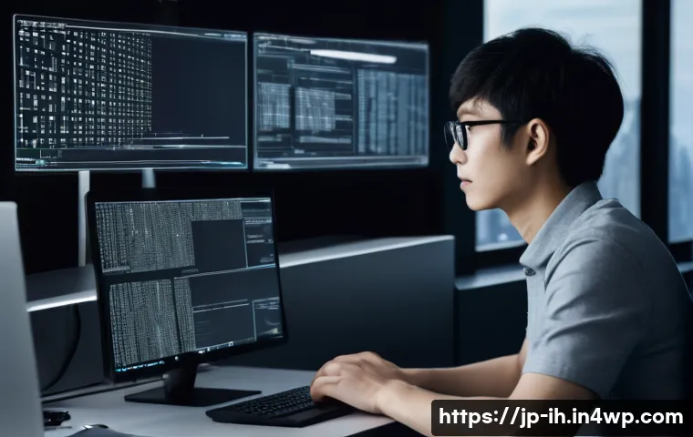 OpenCV로 웹캠을 이용한 얼굴 인식 구현 - A modern workspace scene featuring a young Japanese software developer sitting at a clean desk with ...