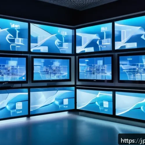 영상 데이터 분석을 위한 머신러닝 기법 - A futuristic video analysis laboratory scene featuring a diverse team of Japanese researchers workin...