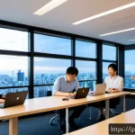 비전 프로젝트에서의 시스템 통합 방법 - Photorealistic Japanese technology company integration workshop, diverse engineers gathered around a...