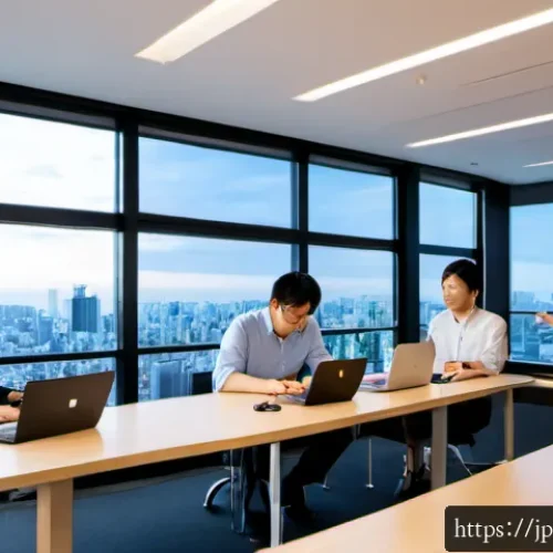 비전 프로젝트에서의 시스템 통합 방법 - Photorealistic Japanese technology company integration workshop, diverse engineers gathered around a...